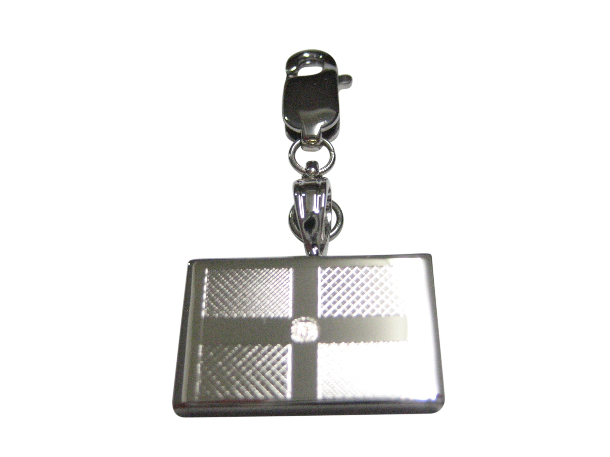 Silver Toned Etched Dominican Republic Flag Pendant Zipper Pull Charm