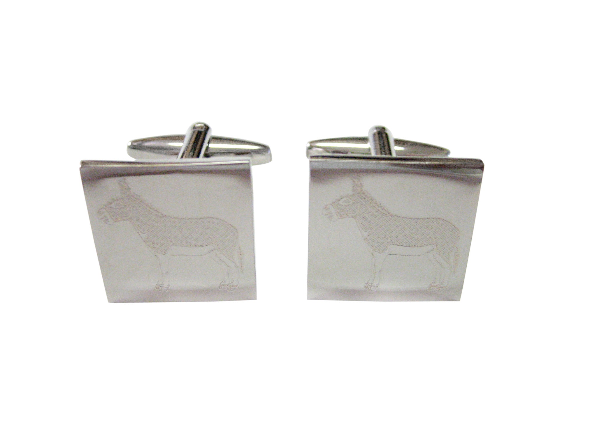 Silver Toned Etched Donkey Cufflinks