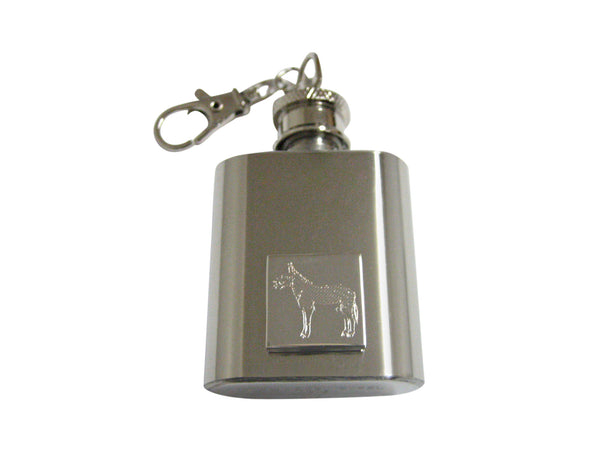 Silver Toned Etched Donkey 1 Oz. Stainless Steel Key Chain Flask