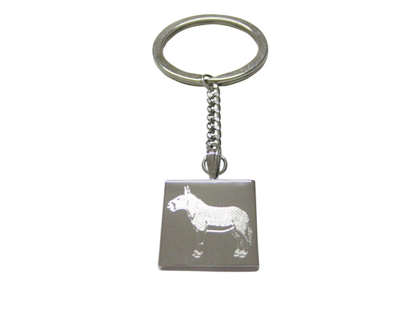 Silver Toned Etched Donkey Keychain