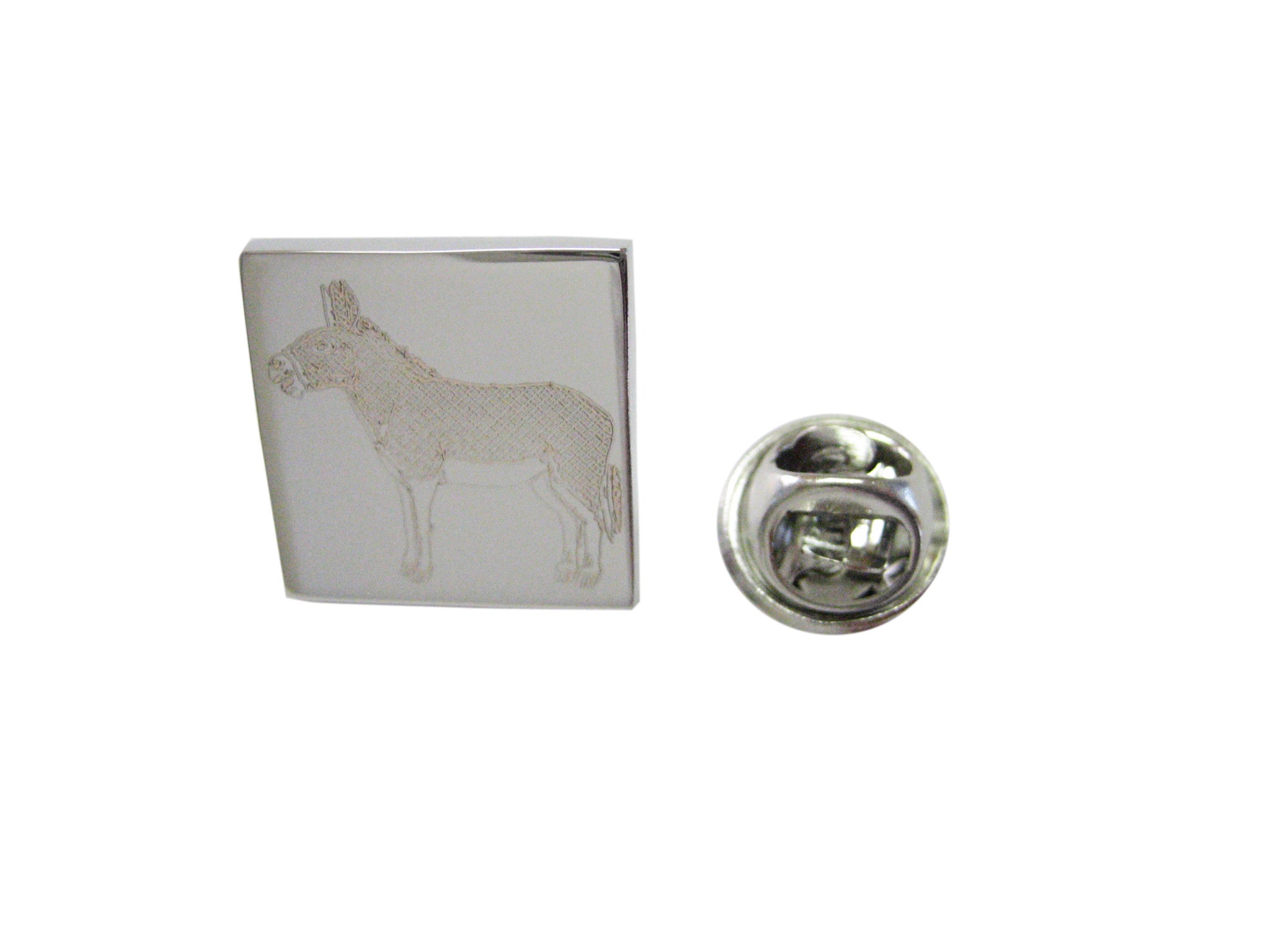 Silver Toned Etched Donkey Lapel Pin