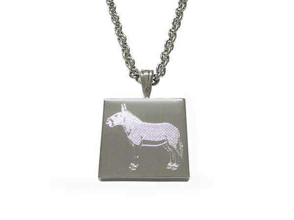 Silver Toned Etched Donkey Pendant Necklace