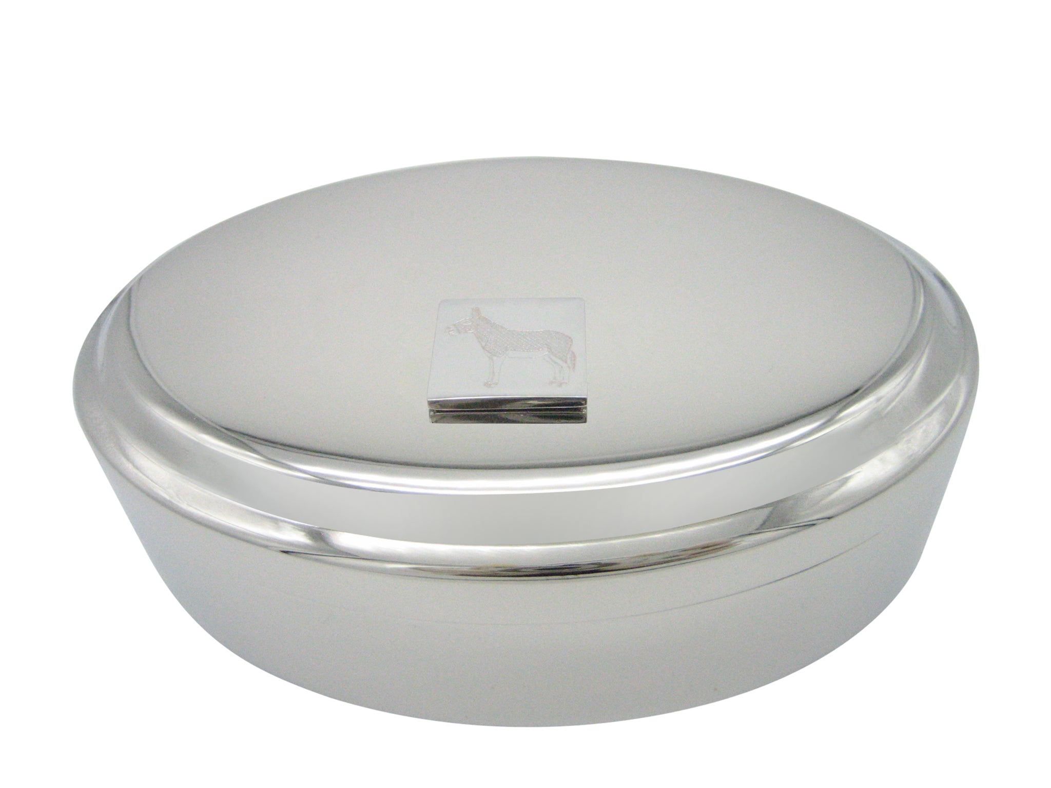 Silver Toned Etched Donkey Pendant Oval Trinket Jewelry Box