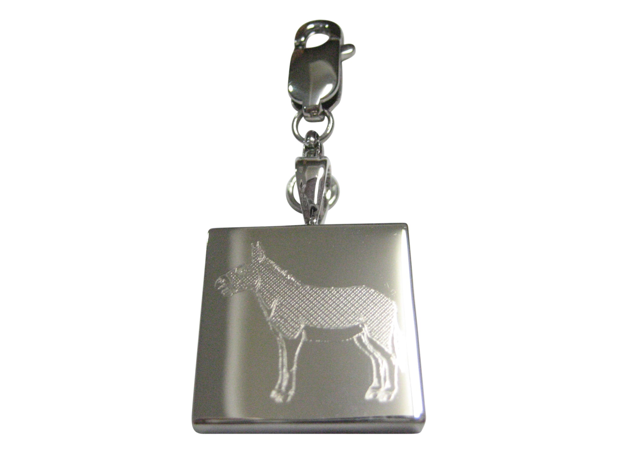 Silver Toned Etched Donkey Pendant Zipper Pull Charm