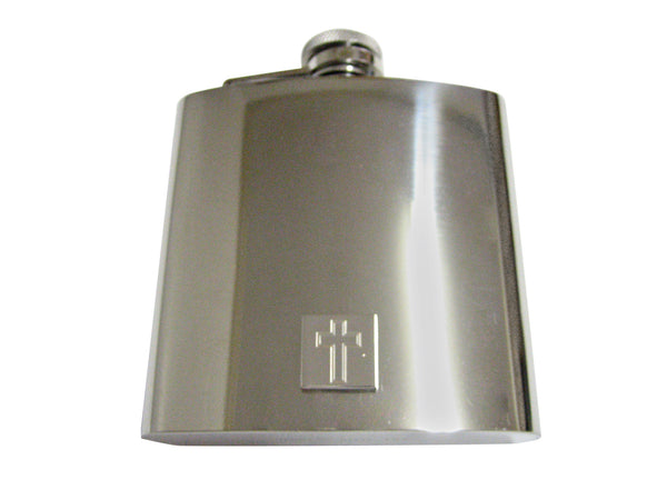 Silver Toned Etched Double Cross 6 Oz. Stainless Steel Flask