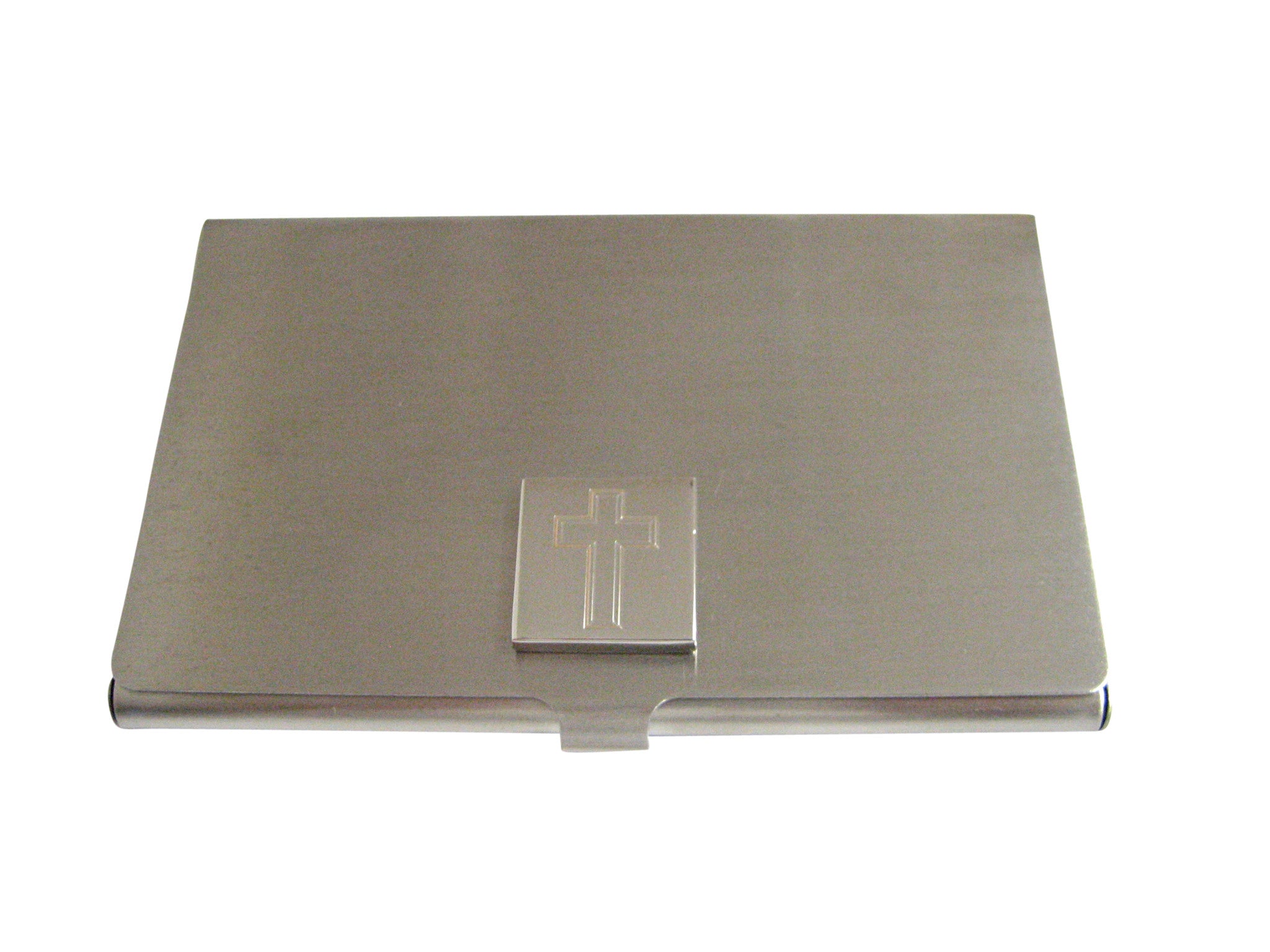 Silver Toned Etched Double Cross Business Card Holder