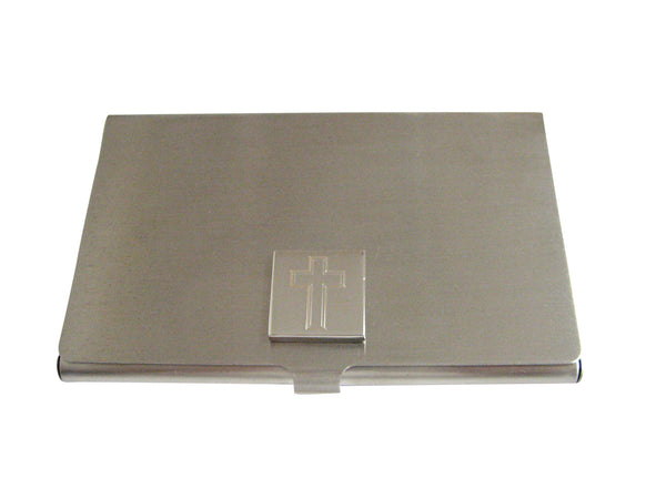 Silver Toned Etched Double Cross Business Card Holder