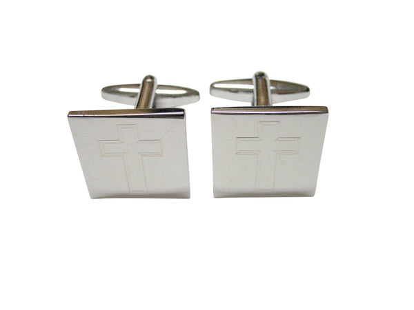 Silver Toned Etched Double Cross Cufflinks