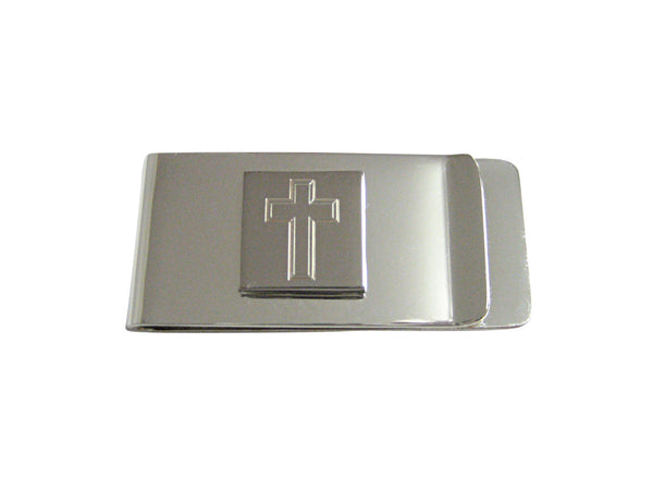 Silver Toned Etched Double Cross Money Clip
