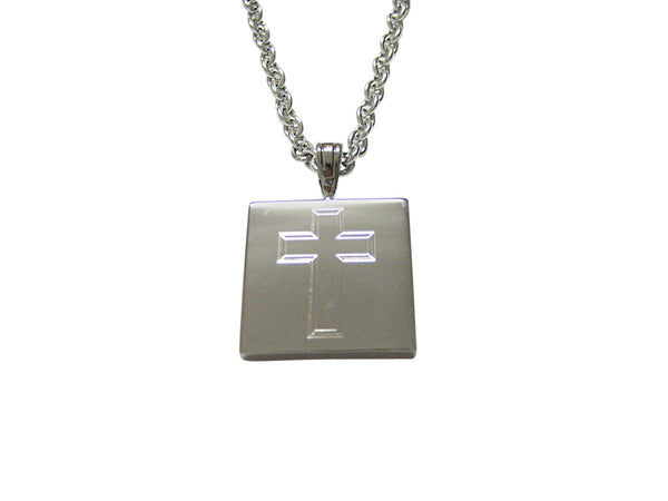 Silver Toned Etched Double Cross Pendant Necklace