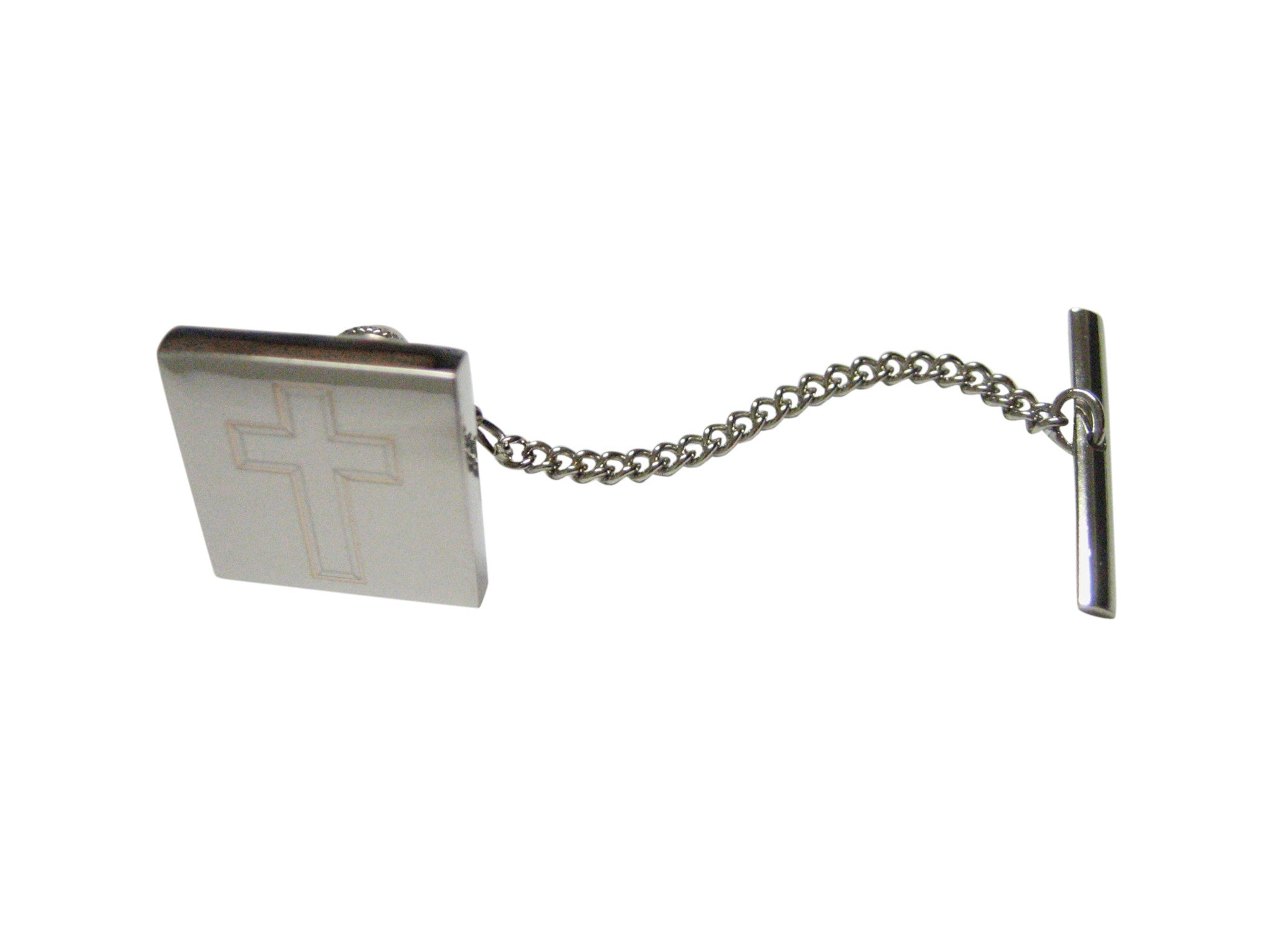 Silver Toned Etched Double Cross Tie Tack