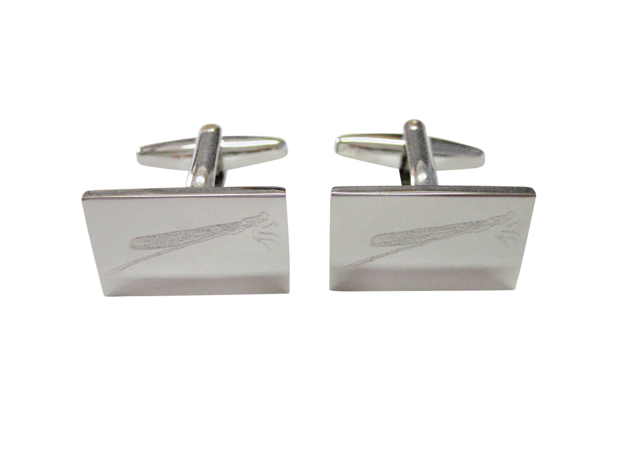 Silver Toned Etched Dragonfly Cufflinks