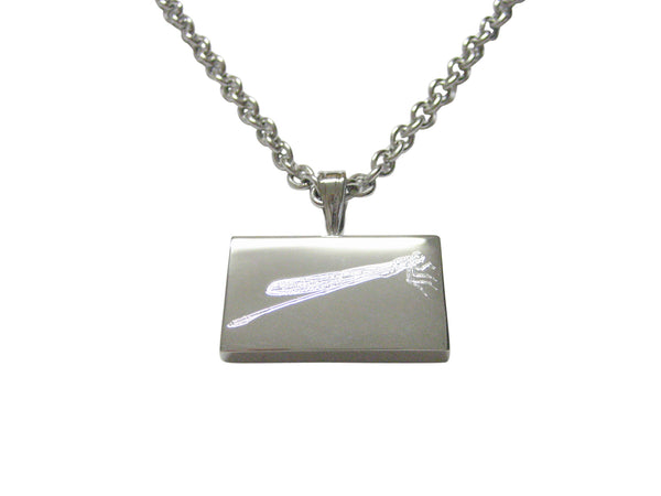 Silver Toned Etched Dragonfly Pendant Necklace