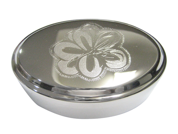 Silver Toned Etched Drosera Aliciae Alice Sundew Carnivorous Plant Oval Trinket Jewelry Box