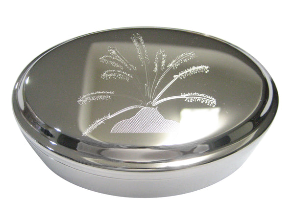 Silver Toned Etched Drosera Capensis Sundew Carnivorous Plant Oval Trinket Jewelry Box
