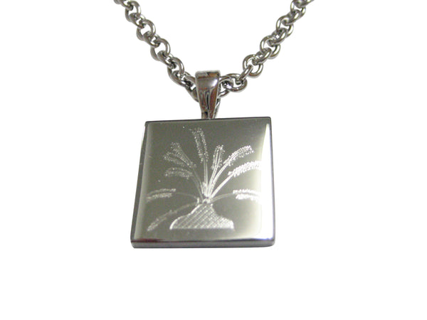 Silver Toned Etched Drosera Capensis Sundew Carnivorous Plant Pendant Necklace