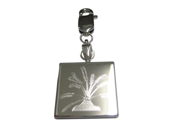 Silver Toned Etched Drosera Capensis Sundew Carnivorous Plant Pendant Zipper Pull Charm