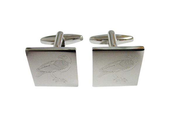Silver Toned Etched Eagle Bird Cufflinks