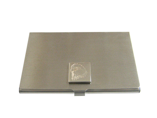 Silver Toned Etched Eagle Bird Head Business Card Holder