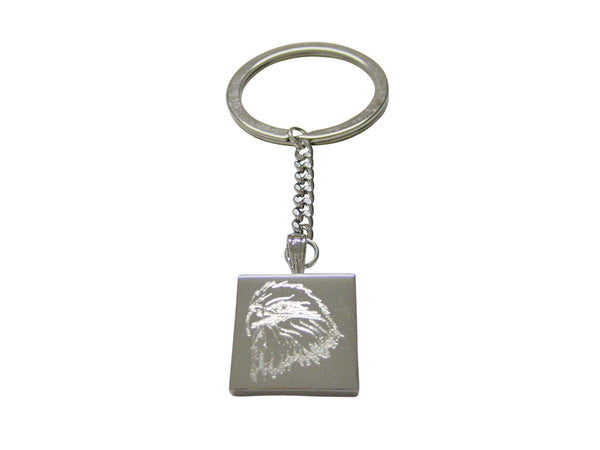 Silver Toned Etched Eagle Bird Head Keychain