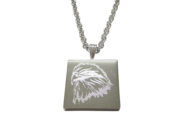 Silver Toned Etched Eagle Bird Head Pendant Necklace