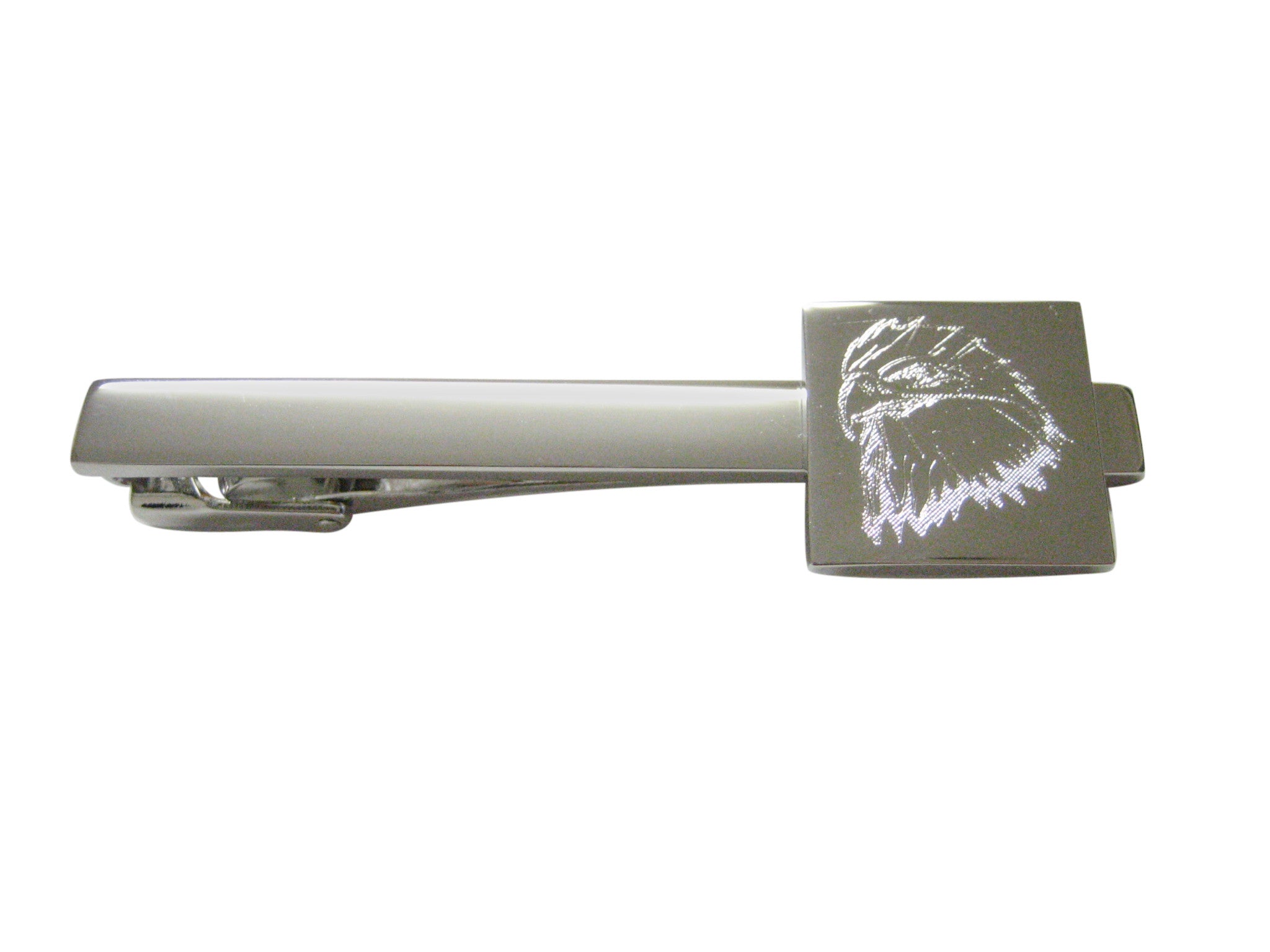 Silver Toned Etched Eagle Bird Head Square Tie Clip