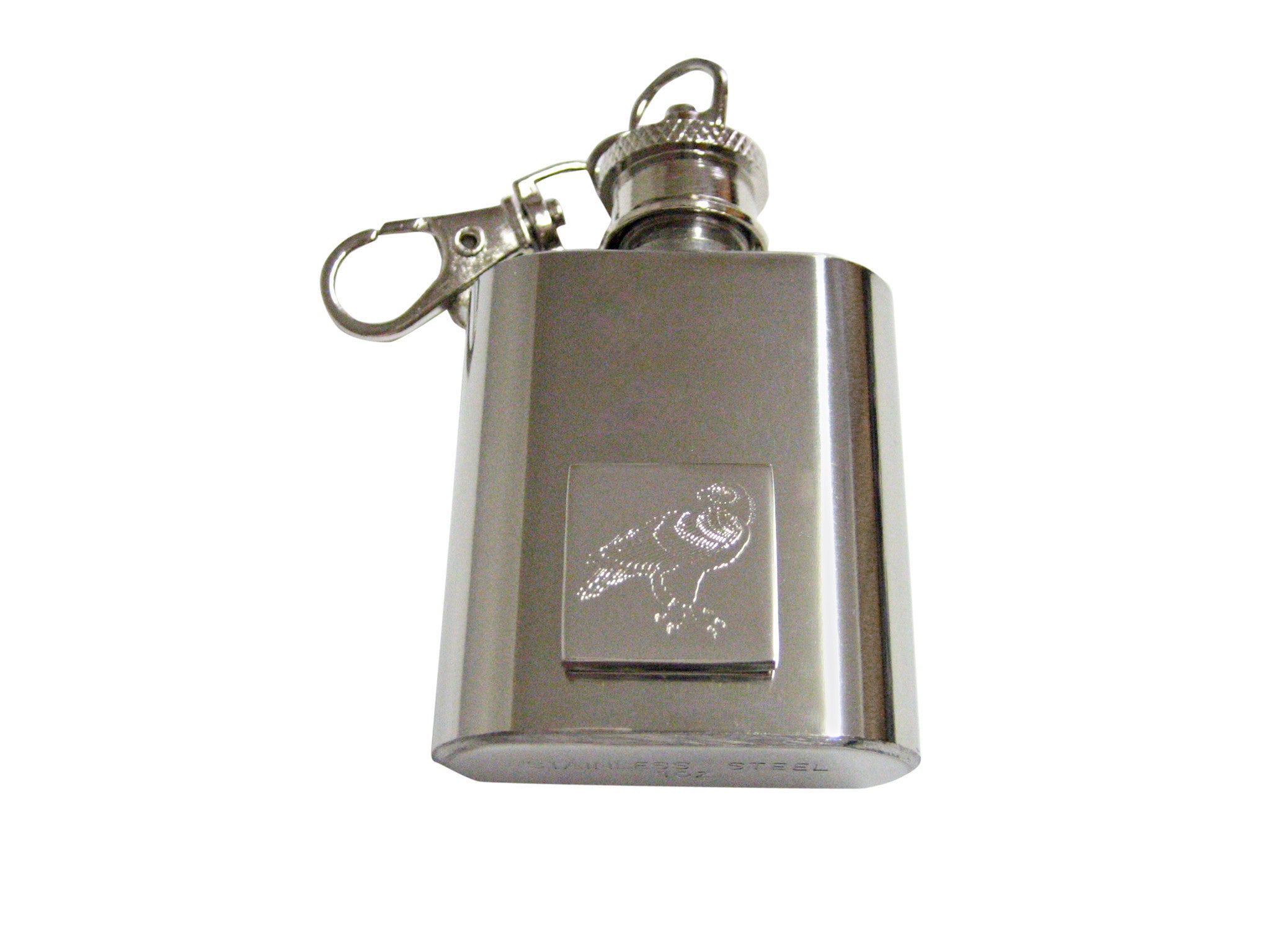 Silver Toned Etched Eagle Bird 1 Oz. Stainless Steel Key Chain Flask