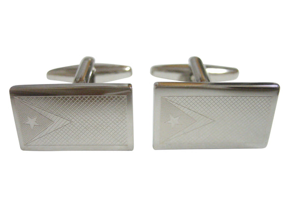 Silver Toned Etched East Timor Flag Cufflinks