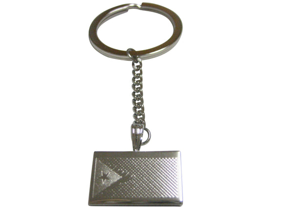 Silver Toned Etched East Timor Flag Pendant Keychain