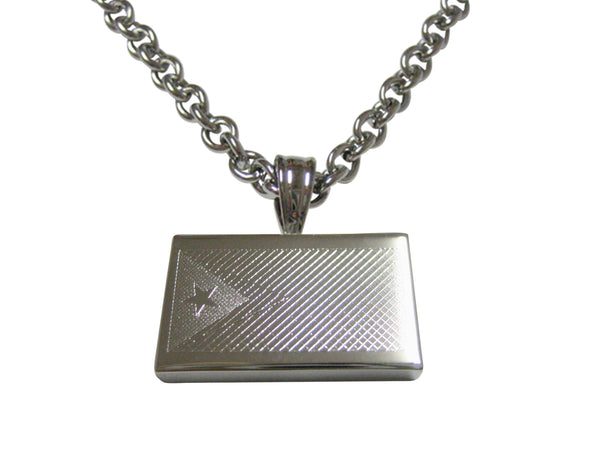 Silver Toned Etched East Timor Flag Pendant Necklace