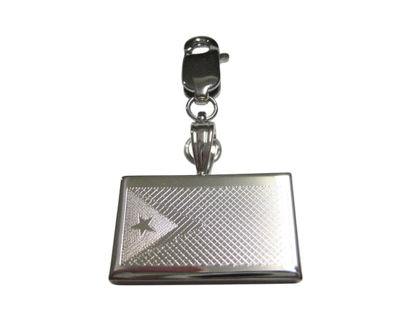 Silver Toned Etched East Timor Flag Pendant Zipper Pull Charm
