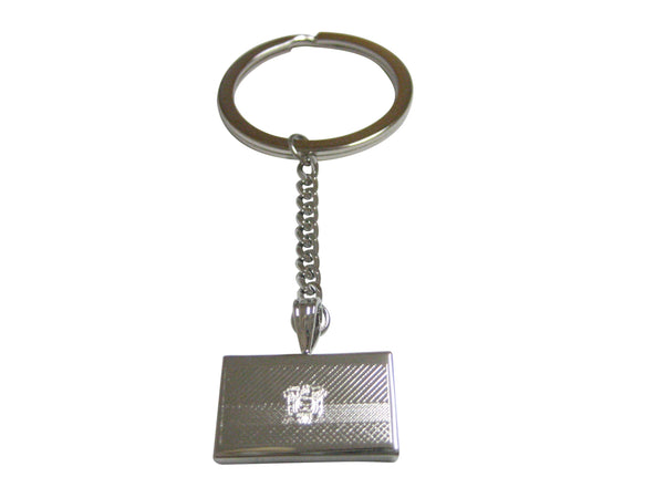 Silver Toned Etched Ecuador Flag Pendant Keychain