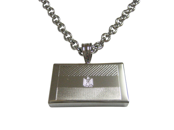 Silver Toned Etched Egypt Flag Pendant Necklace