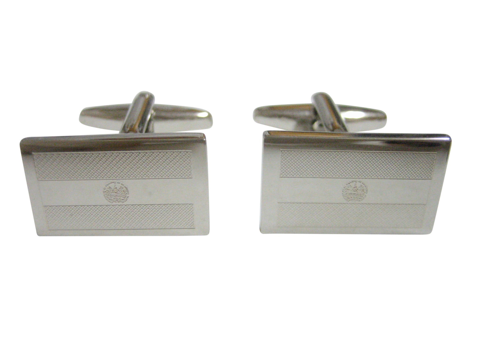 Silver Toned Etched El Salvador Flag Cufflinks