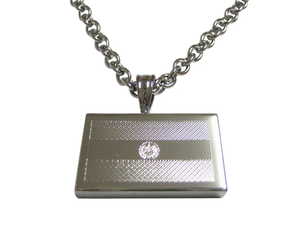 Silver Toned Etched El Salvador Flag Pendant Necklace