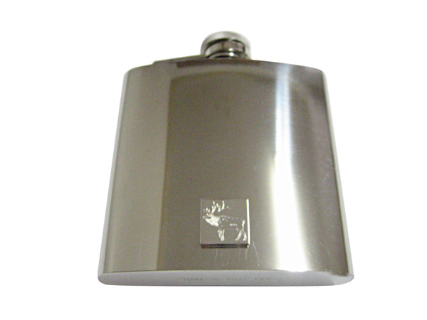 Silver Toned Etched Elk 6 Oz. Stainless Steel Flask