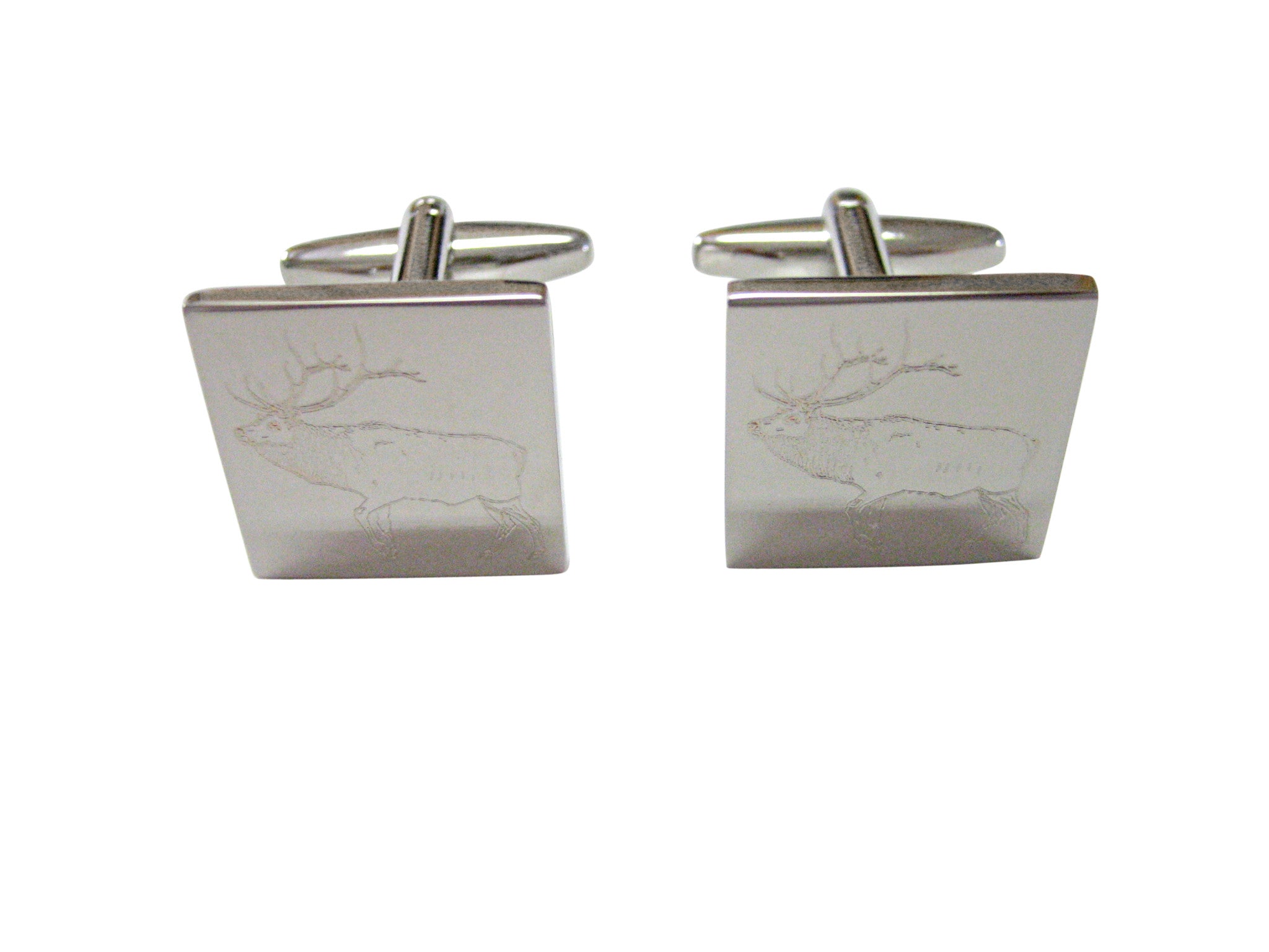 Silver Toned Etched Elk Cufflinks