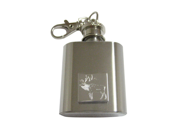 Silver Toned Etched Elk 1 Oz. Stainless Steel Key Chain Flask