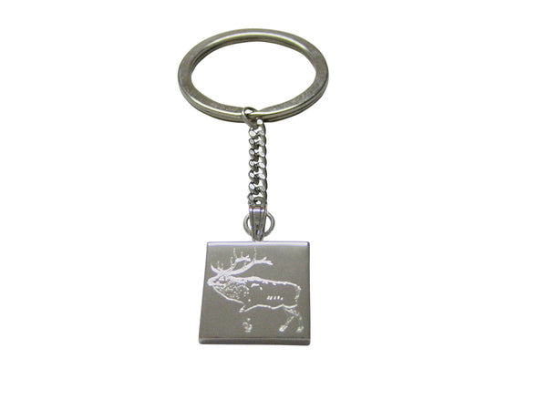 Silver Toned Etched Elk Keychain