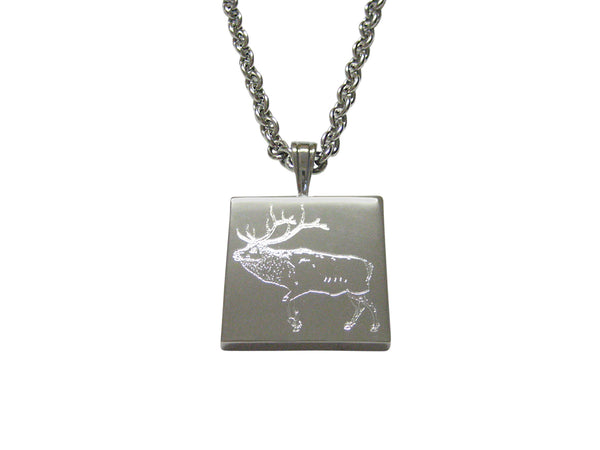 Silver Toned Etched Elk Pendant Necklace
