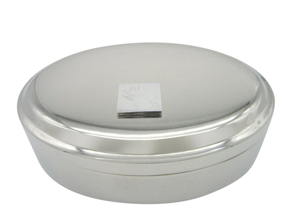 Silver Toned Etched Elk Pendant Oval Trinket Jewelry Box