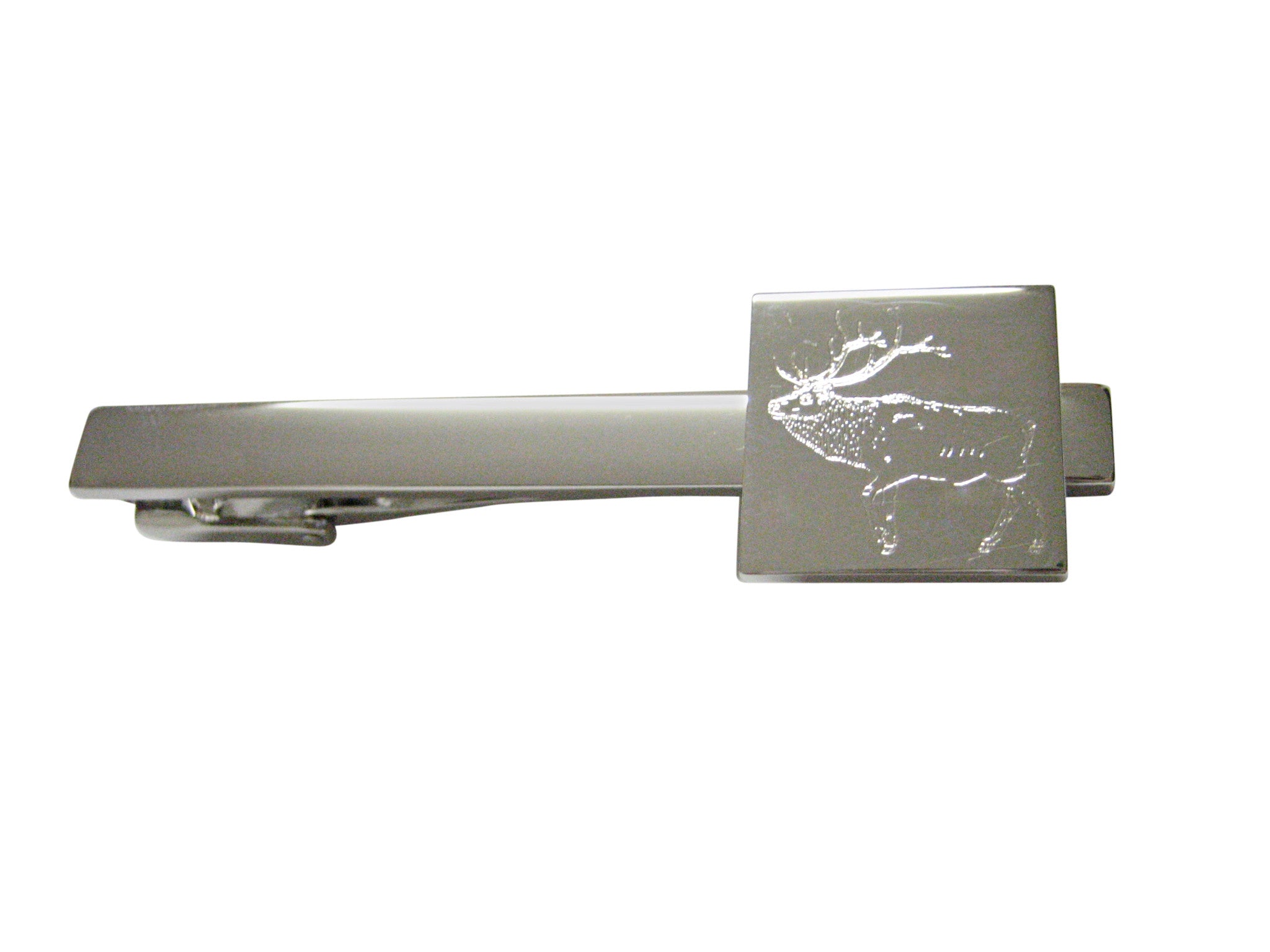 Silver Toned Etched Elk Square Tie Clip