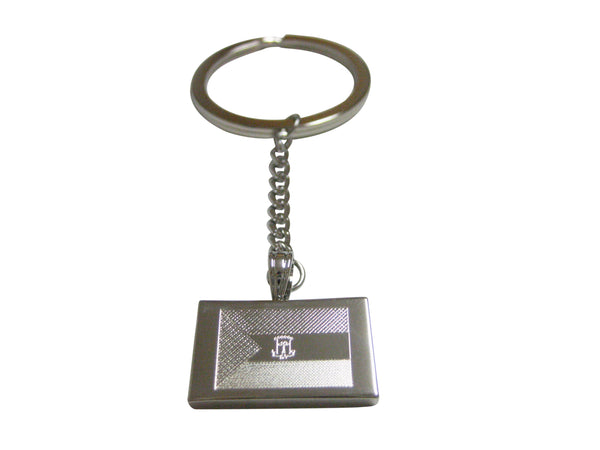 Silver Toned Etched Equatorial Guinea Flag Pendant Keychain
