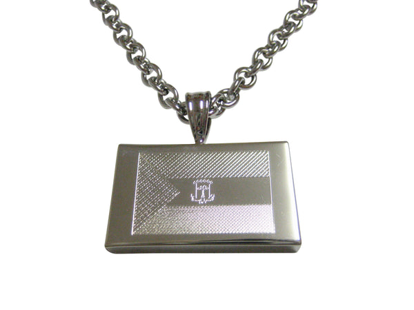 Silver Toned Etched Equatorial Guinea Flag Pendant Necklace