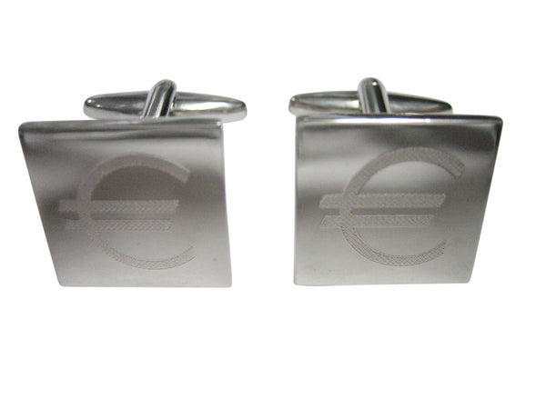 Silver Toned Etched Euro Currency Sign Cufflinks