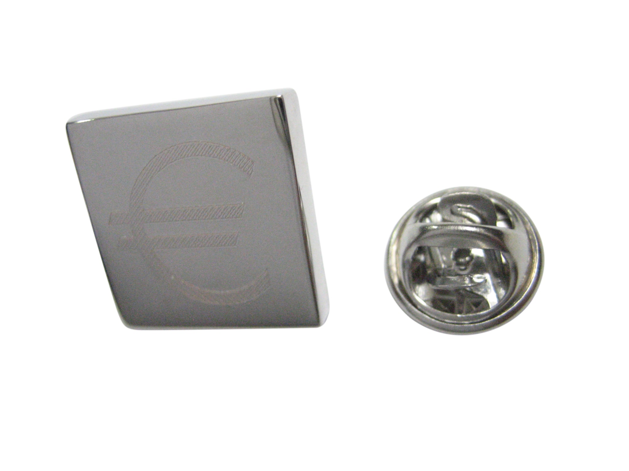 Silver Toned Etched Euro Currency Sign Lapel Pin