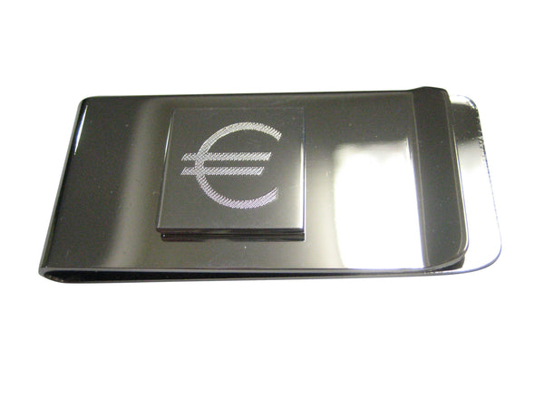 Silver Toned Etched Euro Currency Sign Money Clip