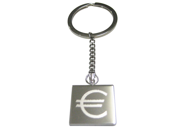 Silver Toned Etched Euro Currency Sign Pendant Keychain