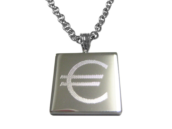 Silver Toned Etched Euro Currency Sign Pendant Necklace