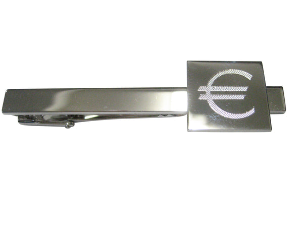 Silver Toned Etched Euro Currency Sign Tie Clip
